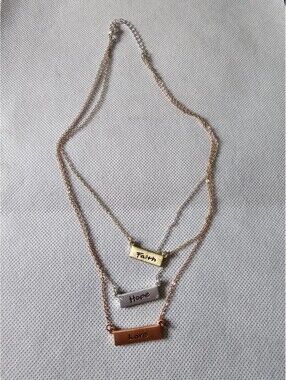 Faith Hope Love Layered Necklace Three Tone Bar Pendant Adjustable Chain